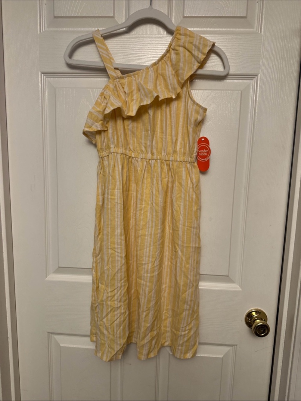 NWT Beautiful Yellow & White Linen Blend Dress Wonder Nation Girls Size L 10-12